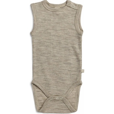 Merino body detské bez rukávov hnedé Smallstuff svetlá prírodná melanž