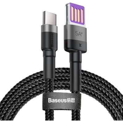 Baseus - Кабел за данни Cafule Series Metal (CATKLF-PG1) - USB към Type-C, Бързо зареждане, 40W, 5A, Найлонова оплетка, Велкро, 1 м - Черен