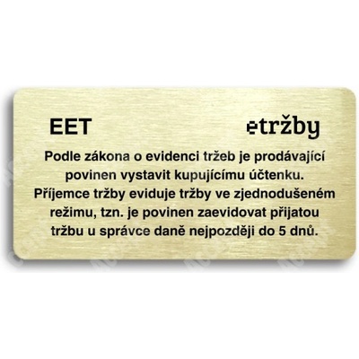 ACCEPT Piktogram EET - zjednodušený režim - zlatá tabulka - černý tisk bez rámečku