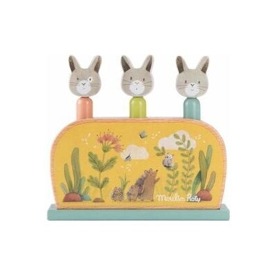 MOULIN ROTY Wooden Pop Up Toy Trois Petits Lapins vyskakovacia hračka 12m+ 1 ks