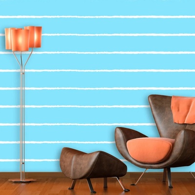 Sablio Tapeta Biele linky na modrej, rozmery 336x220 cm