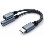 Qoltec Adapter 2-in-1 USB-C | USB-C | 3.5mm Jack | PD 15W | 10cm | Aluminum