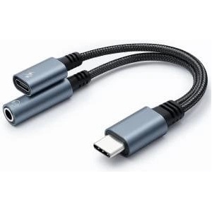 Qoltec Adapter 2-in-1 USB-C | USB-C | 3.5mm Jack | PD 15W | 10cm | Aluminum