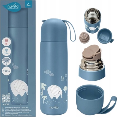 Nuvita Termoska se silikonovým držákem Powder Blue lev 400 ml