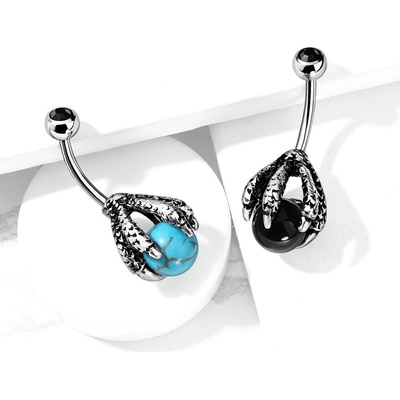 Šperky eshop ocelový piercing do pupíku patinované drápy držící barevnou kuličku Z03.14 tyrkysová