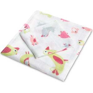  Комплект Бамбукови Пелени 30x35/ 75x75 - Розови Птици