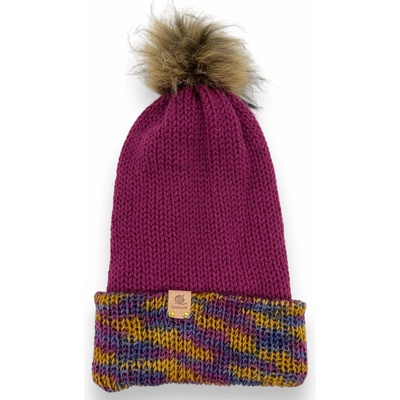 Handmade dámská ručně vyrobená zimní čepice fialovo žluté