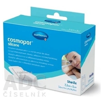 Cosmopor Silicone absorpčné adhezívne krytie, náplasti 7,2 x 5 cm 5 ks
