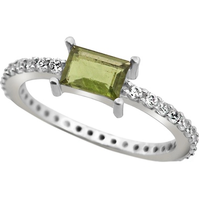 Vltavín Moldavite Stříbrný prsten s vltavínem a zirkony P2000363620004