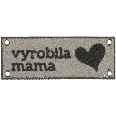 Kožená nášivka Vyrobila Mama sivá 3,2 x 1,1 cm