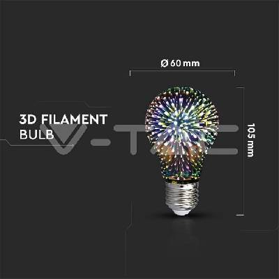 V-TAC LED žiarovka E27 A60 3W 3D filament