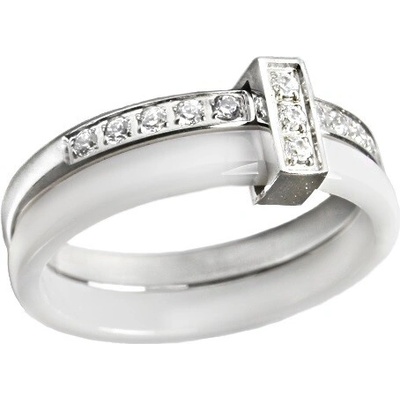 BM Jewellery Dámský bílý keramický prsten se zirkony BLACK&WHITE S903120
