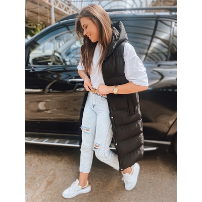 Dstreet dámská dlouhá prošívaná vesta s kapucí TY3030 černá