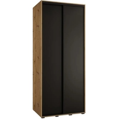 DobreSny Davos s posuvnými dveřmi 100 cm černá / dub artisan / černé pojezdy