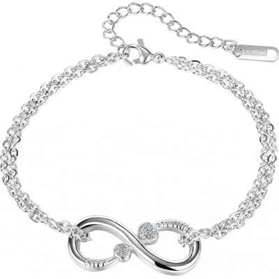 Šperky eshop ocelový náramek stříbrné barvy symbol nekonečna zirkonová srdíčka SP61.21