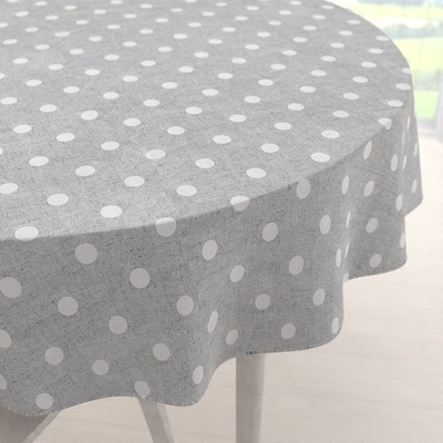 Biante okrúhly obrus Porto PRT-018 Biele bodky na sivom režnom Ø 100 cm