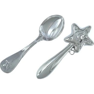 INFINITYSILVER Stříbrná sada chrastítko a lžička s hvězdou SET STAR