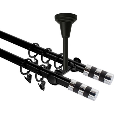 OK-GarnýžeCZ Garnýž kovová dvouřadá 19mm Sigma double černá 210 cm do stropu / kroužky s žabkou