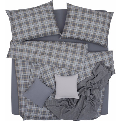 SCANquilt Obliečky flanel káro sivá žltá 140x220 70x90