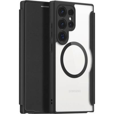 Dux Ducis Skin X Pro Magnetic Wallet Case - удароустойчив хибриден кожен кейс с отделение за карти и MagSafe за Samsung Galaxy S24 Ultra (черен-прозрачен)
