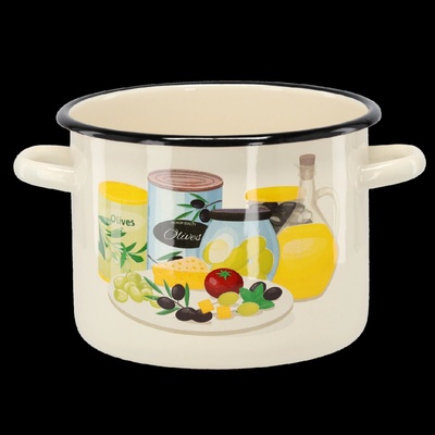 CHOMIK Smaltovaný hrniec 4,5 l 20 cm krémový s motívom olív CH-EMA7510
