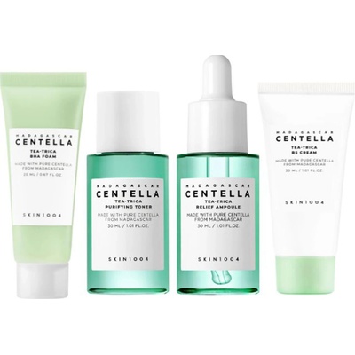 Skin1004 Madagascar Centella Tea Trica Travel Kit čistiaca pena 20 ml + upokojujúce tonikum 30 ml + sérum 30 ml + hydratačný krém 30 ml