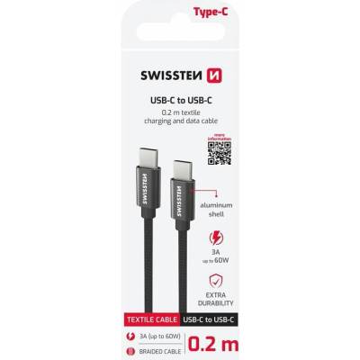 Swissten 71527208 Textile USB-C/USB-C 0,2m černý
