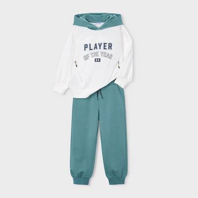 Mayoral Комплект 2 части player бял суичър и синьозелен панталон за мини момче Mayoral