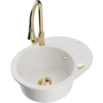 Mexen Kevin гранитна мивка с 1 корито с отцедник и кухненски смесител Elia, бял - 6517-20-670101-50 (6517-20-670101-50)