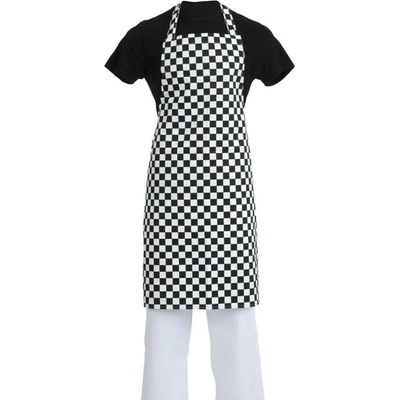 WhitesChefsClothing A275 náprsní zástěra černobílá kostkovaná