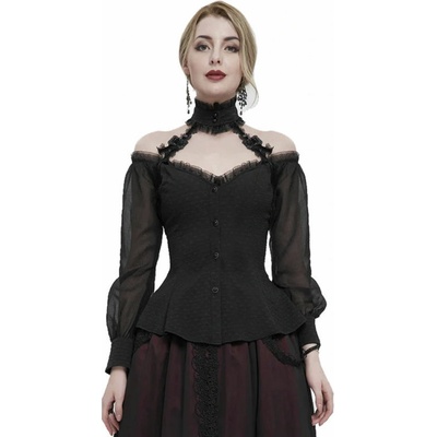 Devil fashion tričko gotický and punk Black gothic shirt with open shoulders Čierna