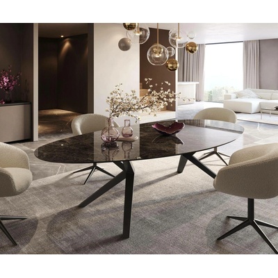 DELIFE Edge oválný 280 x 130 keramika LaminamEmperador Extra Lucidato tmavě hnědá Zenthara hranatý kov černý