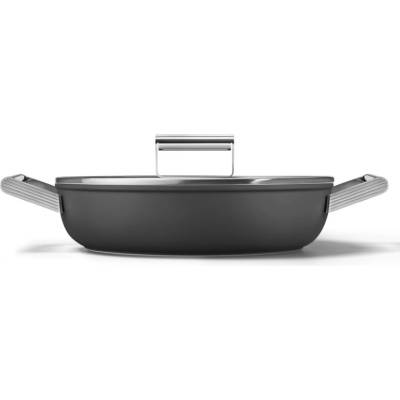 Smeg Плитка тенджера с капак Smeg DPF2812BLM, 28 см, 4.3 л, Керамично незалепващо покритие, Фурна до 250C, Без PFAS, Индукция, Черен (DPF2812BLM)