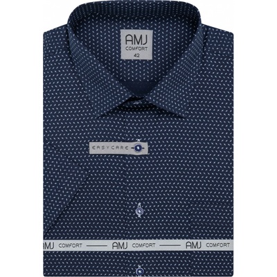 AMJ pánská bavlněná košile krátký rukáv slim-fit VKB1377 modrá s křížky