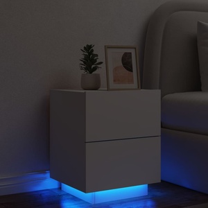 vidaXL Нощно шкафче с LED осветление, бяло, инженерно дърво (836735)
