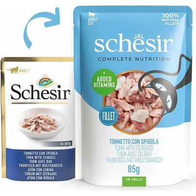 Schesir Cat Complete tuňák s mořským vlkem v želé 12 x 85 g