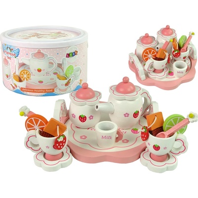 Lean Toys Drevená čajová súprava Pink Flowers