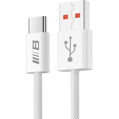 Blueo - Кабел за данни - USB-A към Type-C, оплетен, бързо зареждане, 6A - Бял