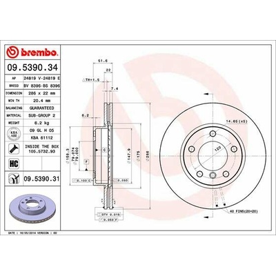 BREMBO brzdový kotúč 09.5390.31, súprava 2 ks
