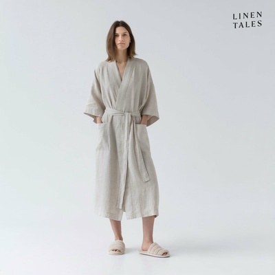 Béžový ľanový župan veľkosť S/M Summer - Linen Tales