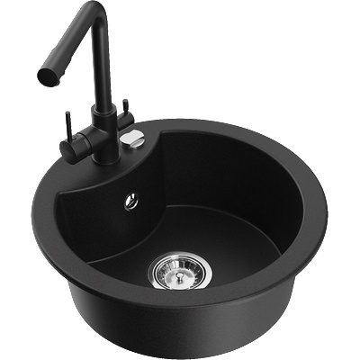 Mexen Diego гранитна мивка с 1 отделение и кухненски смесител Duero, черен - 6512-77-671600-70 (6512-77-671600-70)