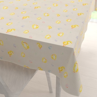 Biante Veľkonočný teflónový obdĺžnikový obrus TF-074 Kuriatka a kraslice na béžovom 140x200 cm