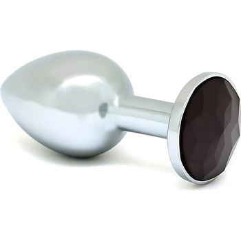 Rimba XS - метален анален плъг с черни камъни (сребърен)