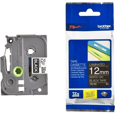 páska BROTHER TZ335 biele písmo, čierna páska Tape (12mm) TZE335