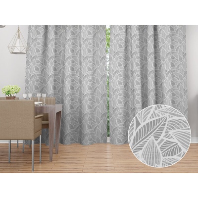 Biante Dekoračný záves Leona LN-169 Biele listy na sivom - šírka 270 cm 270x150 cm