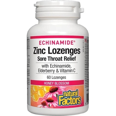 Natural Factors Echinamide Zinc Lozenges, пчелен мед, 60 таблетки за смучене, Natural Factors