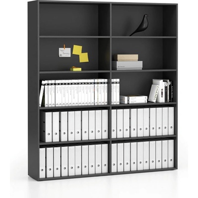 Plan Dvojitý vysoký kancelářský regál SEGMENT, 8 polic, 1660 x 350 x 1880 mm, grafitová – Hledejceny.cz