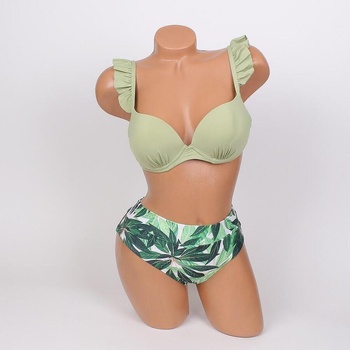 Image 1 of Дамски бански в резедаво зелено с екзотични листа