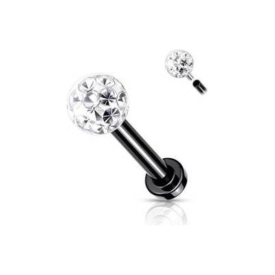 Šperky4U Černý piercing do brady ucha s kamínky LB1089K-1208