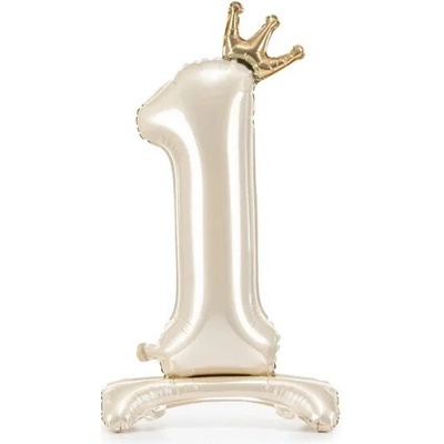 PartyDeco Samostojaci fóliový balón 1 Satin cream 84 cm
